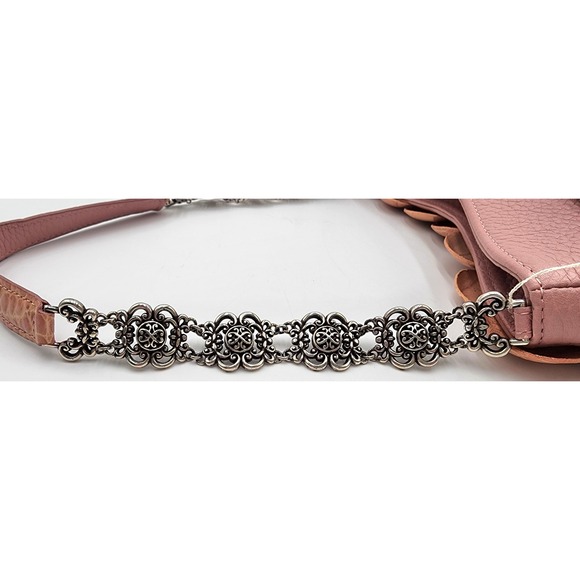 NWT Brighton Roselie Pink Leather Floral Shoulder Bag Silver Chain Heart Charm - Picture 4 of 16